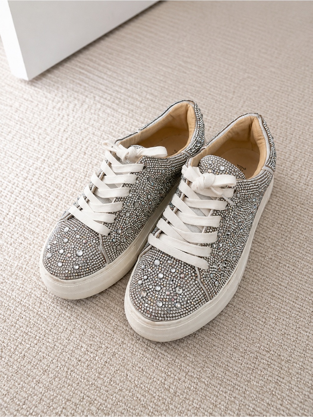 Betsey Johnson Silver Rhinestone & Pearl Embellished Sneakers